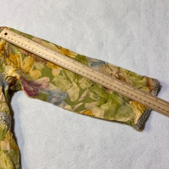 Feather Touch Floral Maxi Dress Womens M Green Sequin Trim Cottagecore Boho - Picture 11 of 12